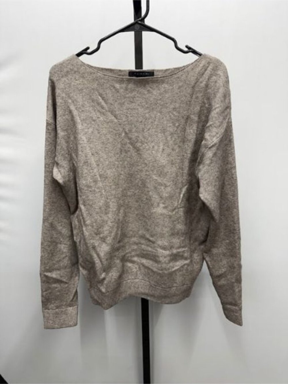 Tahari Tan Wide Neck Long Sleeve Crewneck Sweater